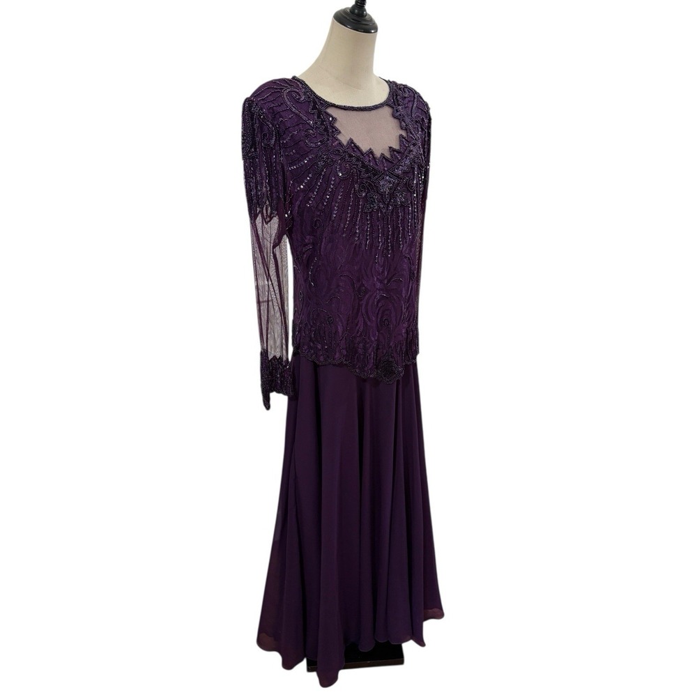 Vtg Scala Evening Gown Purple Beaded Event Dress Sz L/XL Gala Mother Of Bride - Picture 3 of 11